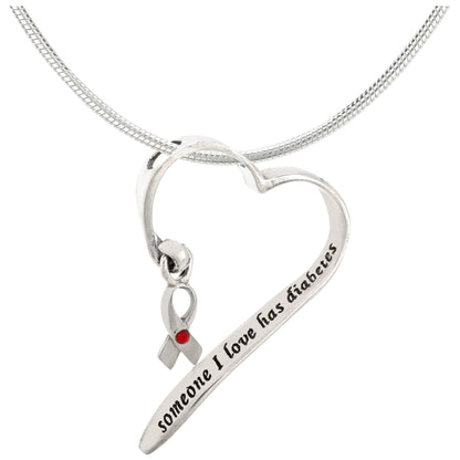 Someone I Love Has Diabetes Sterling Heart Necklace