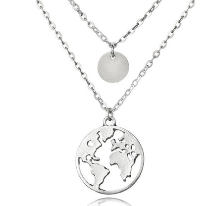 World Map Layering Necklace