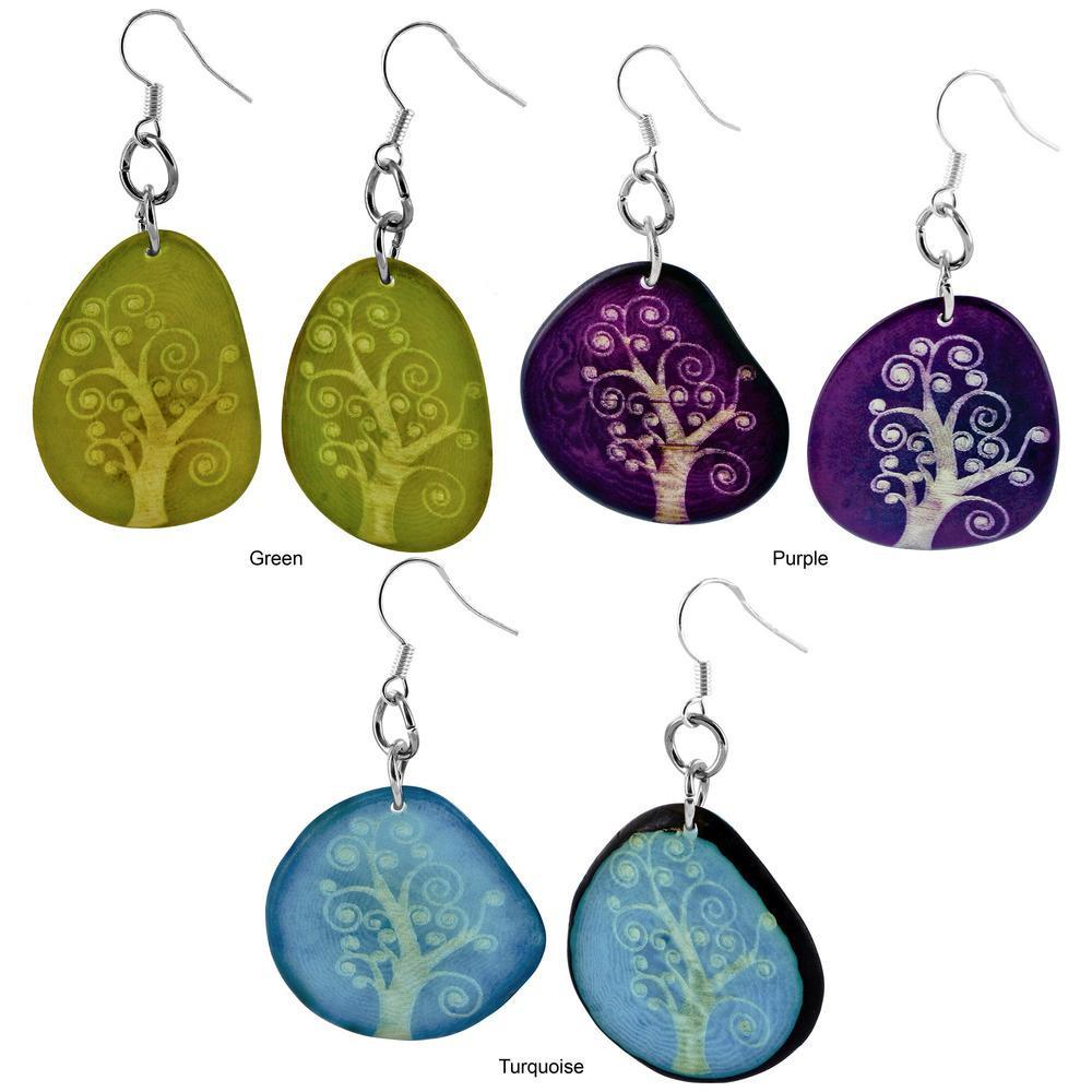 Tree of Life Etched Tagua Earrings