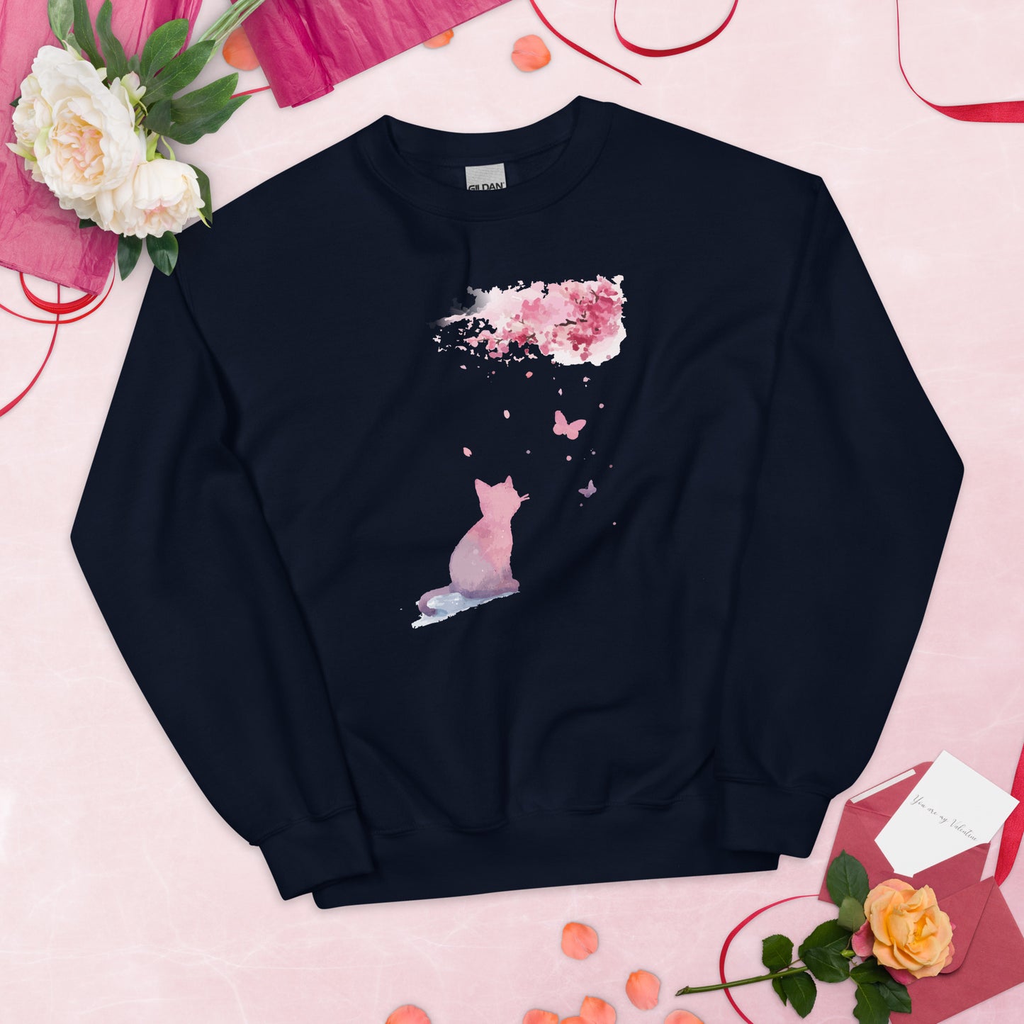 Cherry Blossom Kitten Crewneck Sweatshirt
