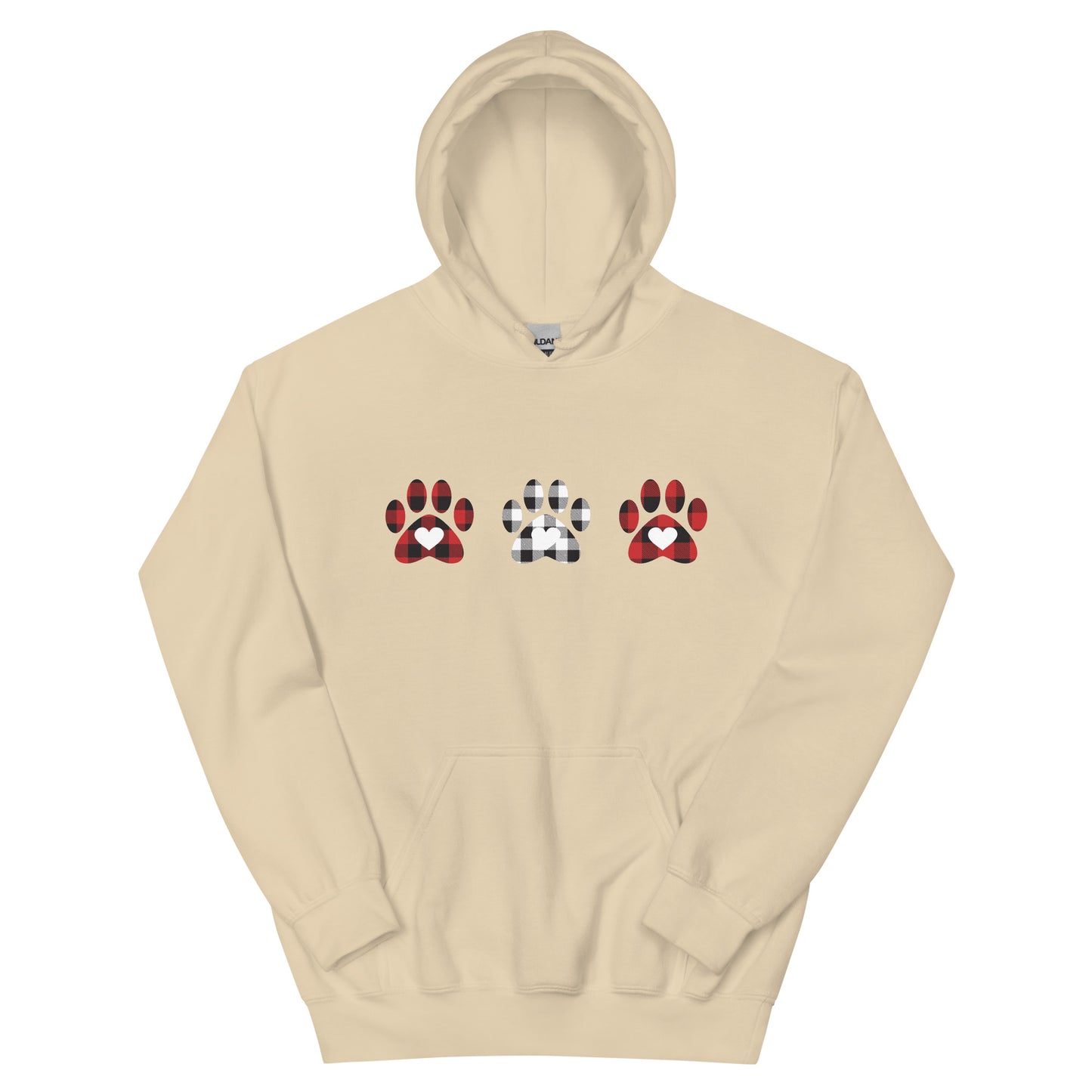Triple Gingham Paws With Hearts Hoodie