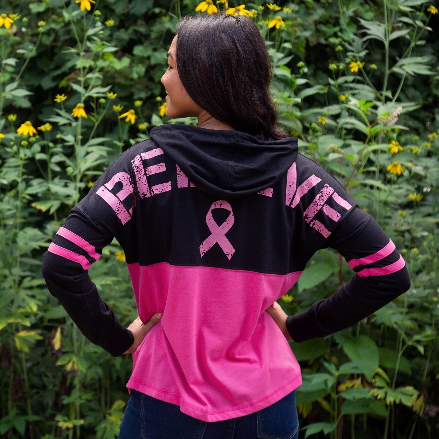 Believe Pink Ribbon Two-Toned Hooded Tee