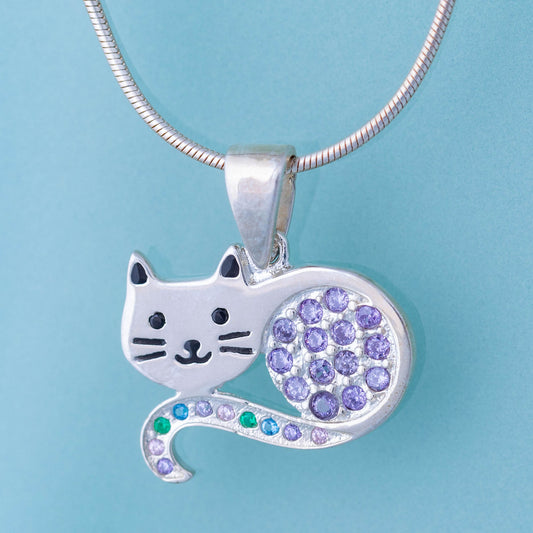 Sweet Kitty Cat Sterling & Crystal Necklace