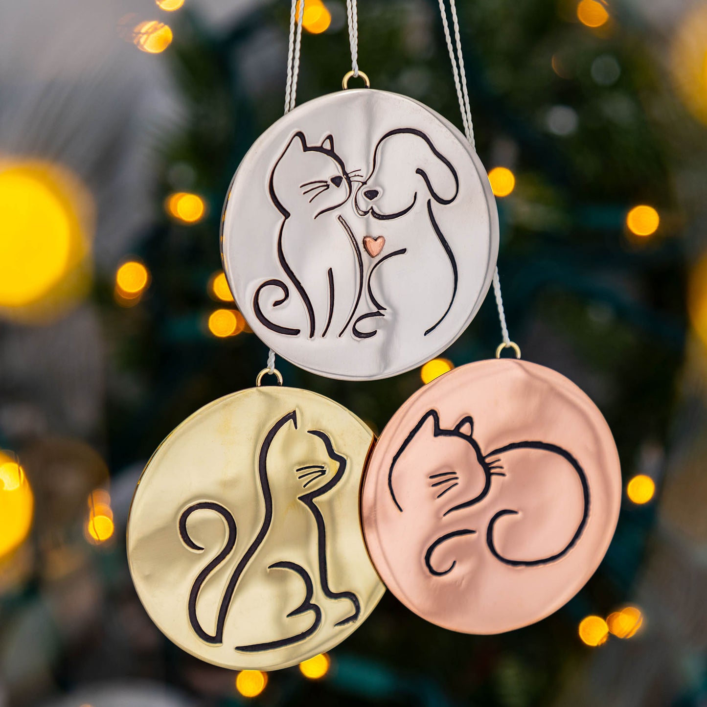 For the Love of Cats Mixed Metal Ornaments - Set of 3