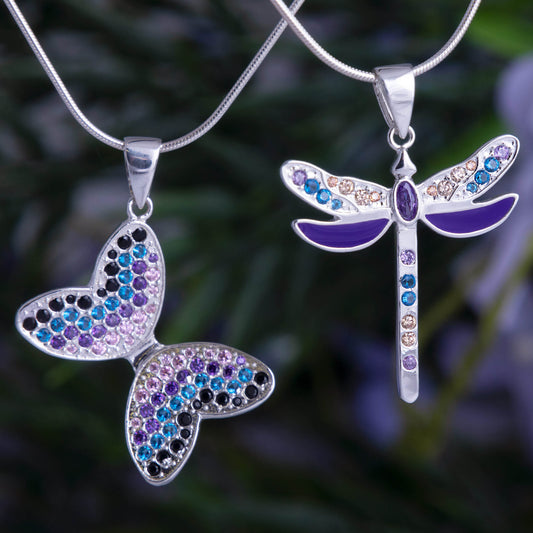 Fluttering Friends Sterling & Crystal Necklace