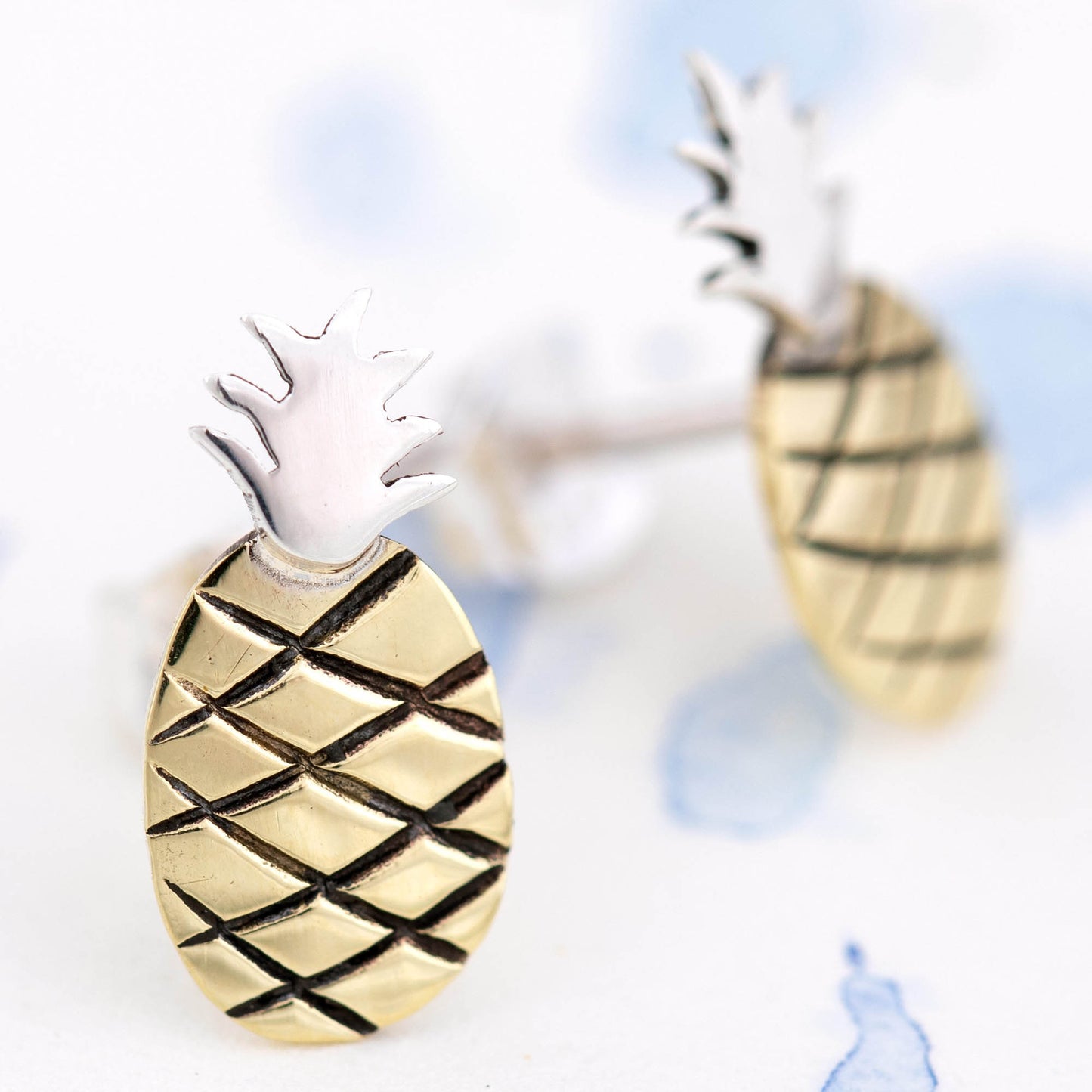 Juicy Pineapple Sterling & Brass Post Earrings