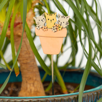 Cats in a Pot Mixed Metal Plant Stake