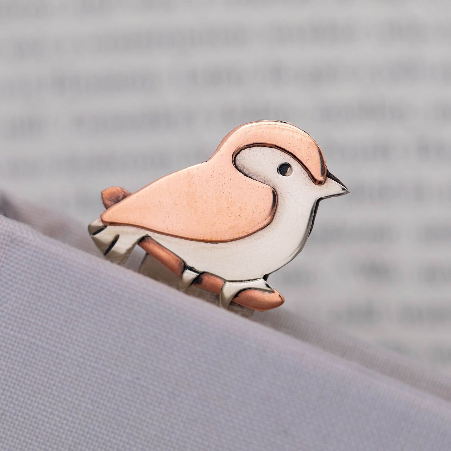Reading with Birds Mixed Metal Bookmark