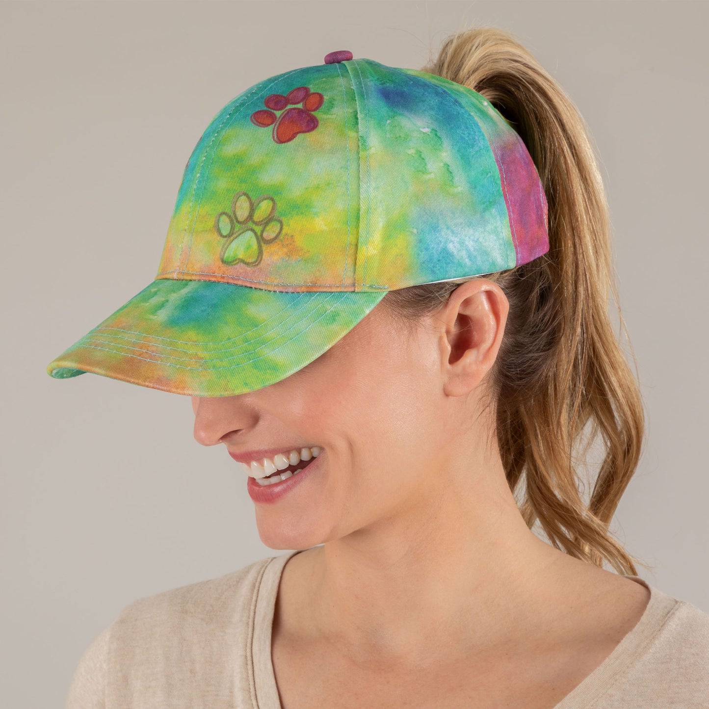 Paw Print Tie-Dye Ponytail Hat