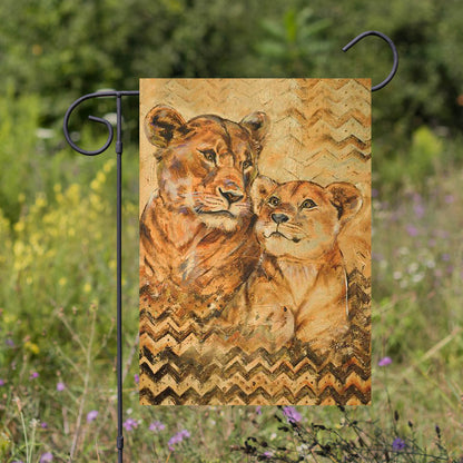 Hand Painted Lioness And Cub Garden Flag