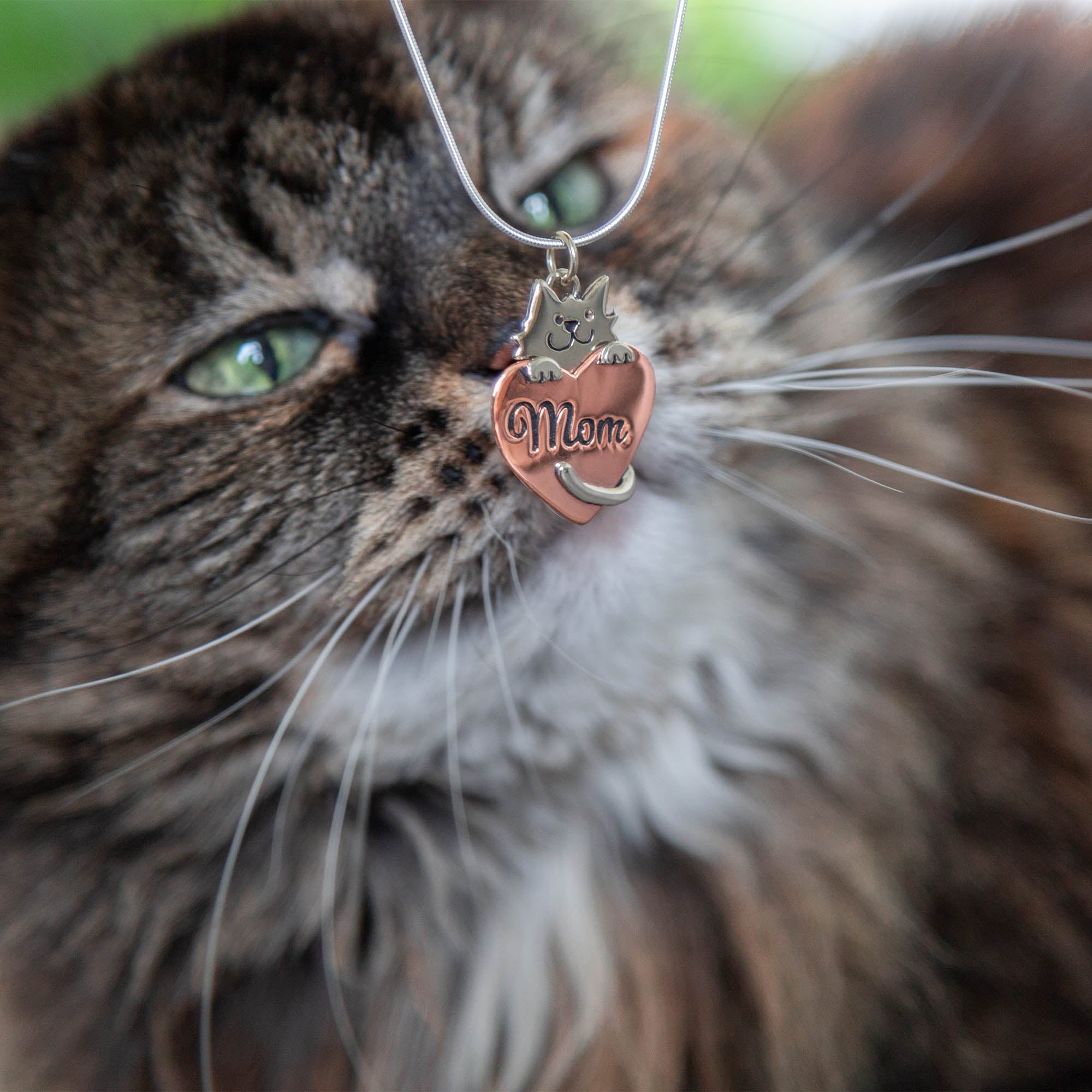 Cat Mom Copper Heart Necklace