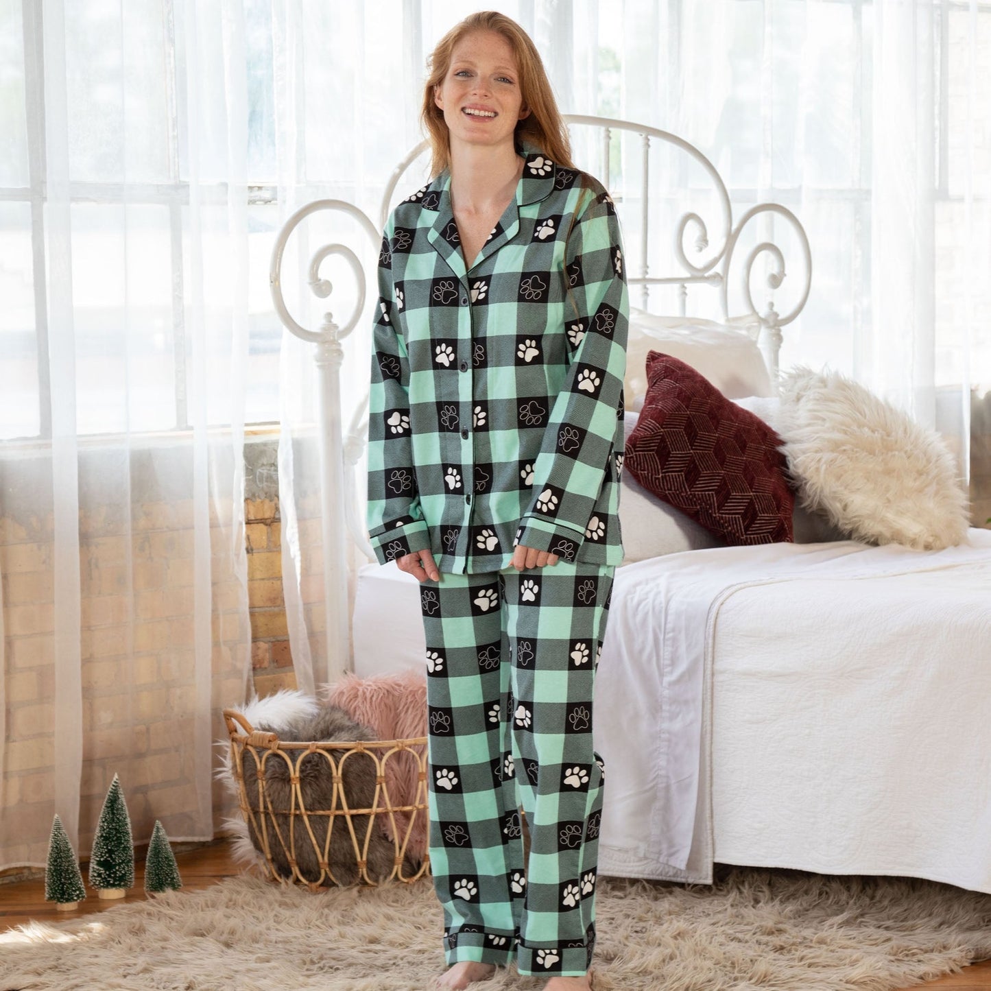 Paw Buffalo Plaid Flannel Pajama Set