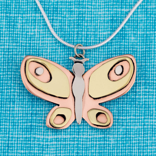 Colorful Butterfly Mixed Metal Necklace