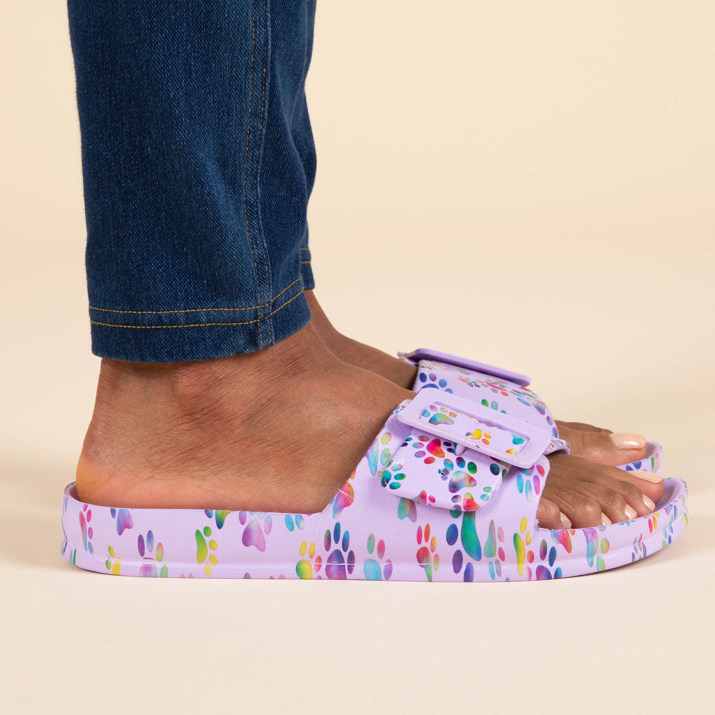 Paw Print Single Buckle Slide Sandals