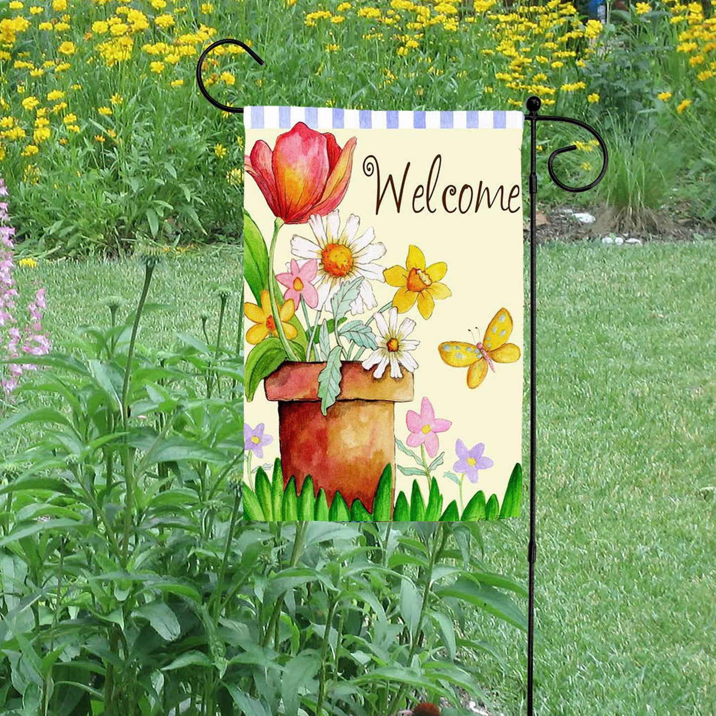 Potted Welcome Garden Flag