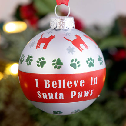 I Believe in Santa Paws Glass Ornament