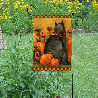 Folk Cat & Pumpkins Garden Flag