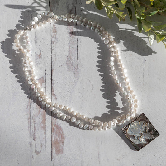 Mother of Pearl Pendant Double Strand Necklace