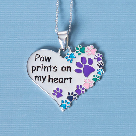 Paw Prints on My Heart Sterling Necklace