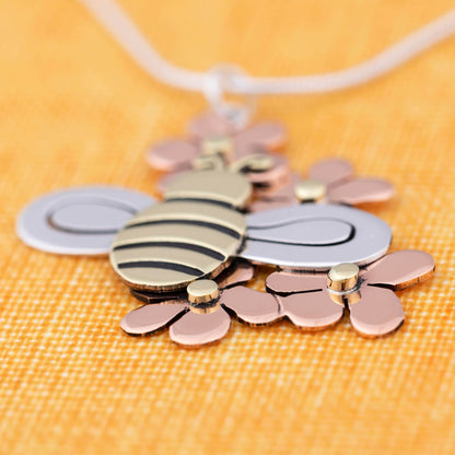 Bee in Flowers Sterling Necklace