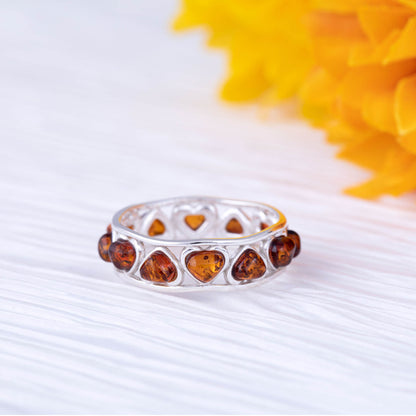 Sterling & Amber Hearts Ring