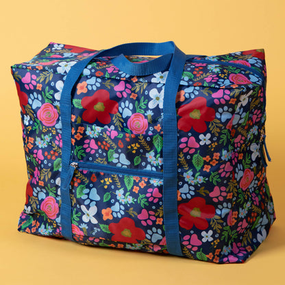 Field of Flowers Paw Print Packable Duffel Bag