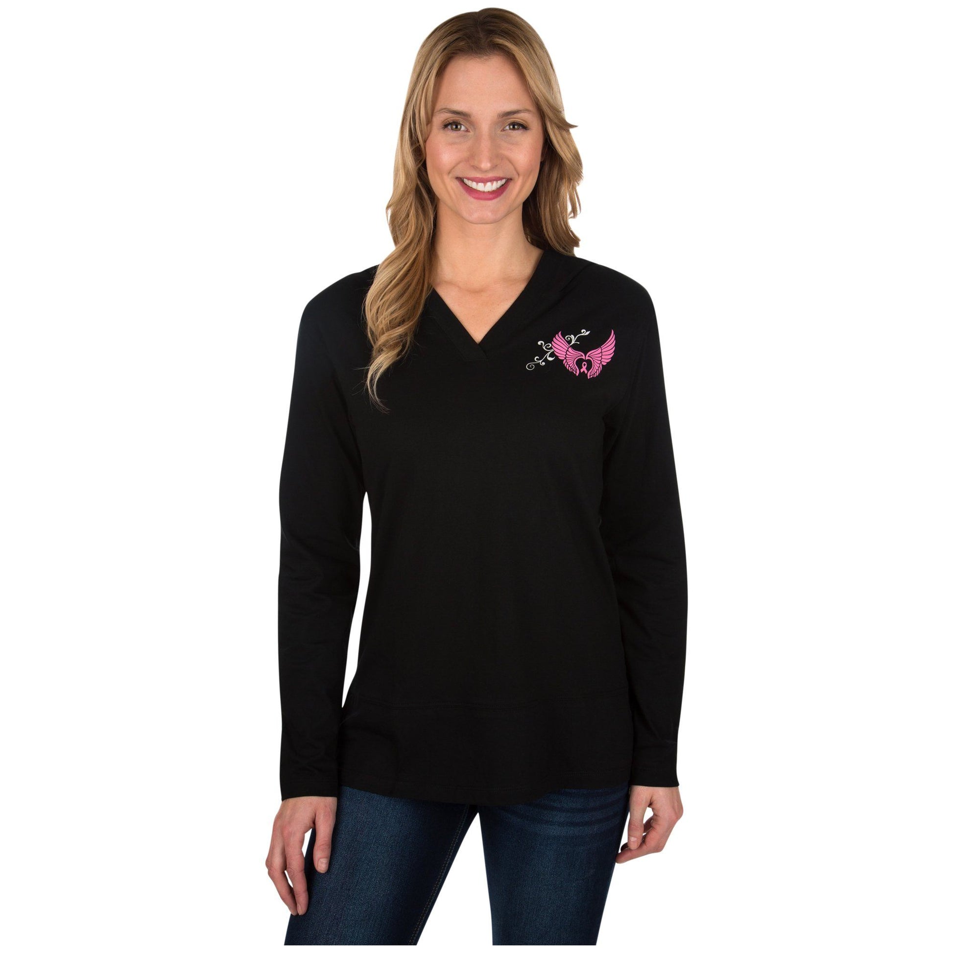 Wings Of An Angel Pink Ribbon Hooded Lightweight Tunic