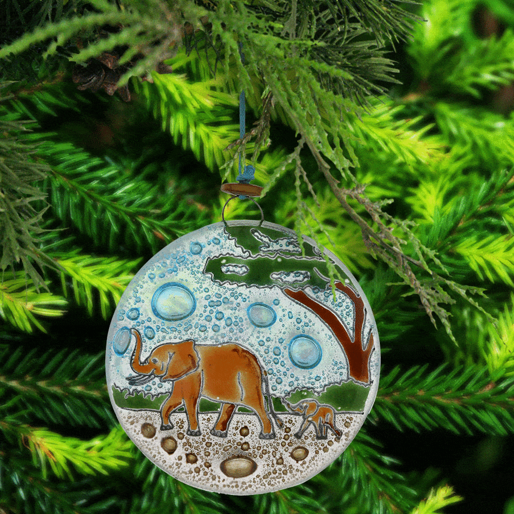 Elephants Recycled Glass Ornament