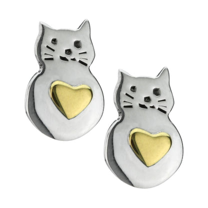 Love Cats Brass & Sterling Earrings