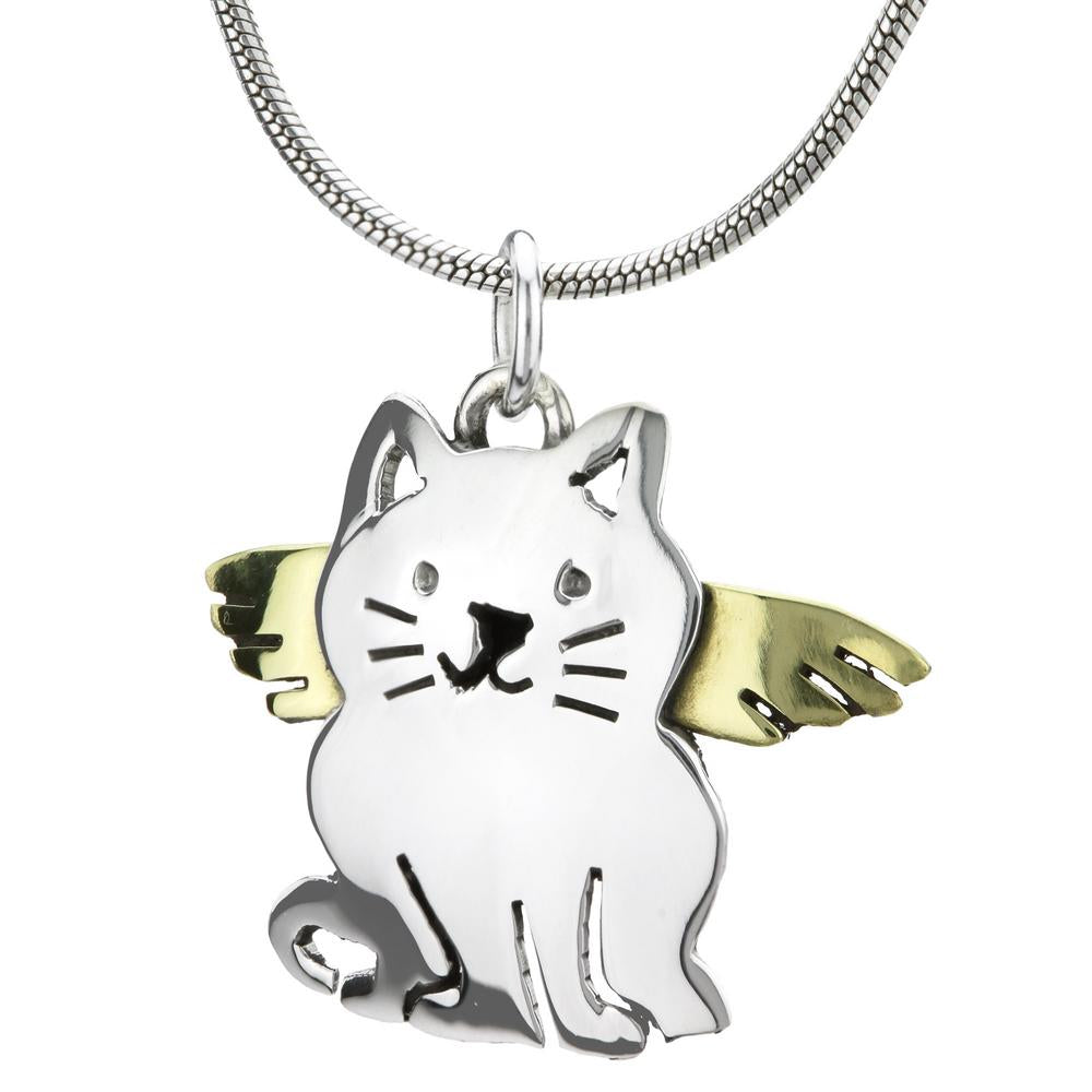 Angel Cat Brass & Sterling Necklace
