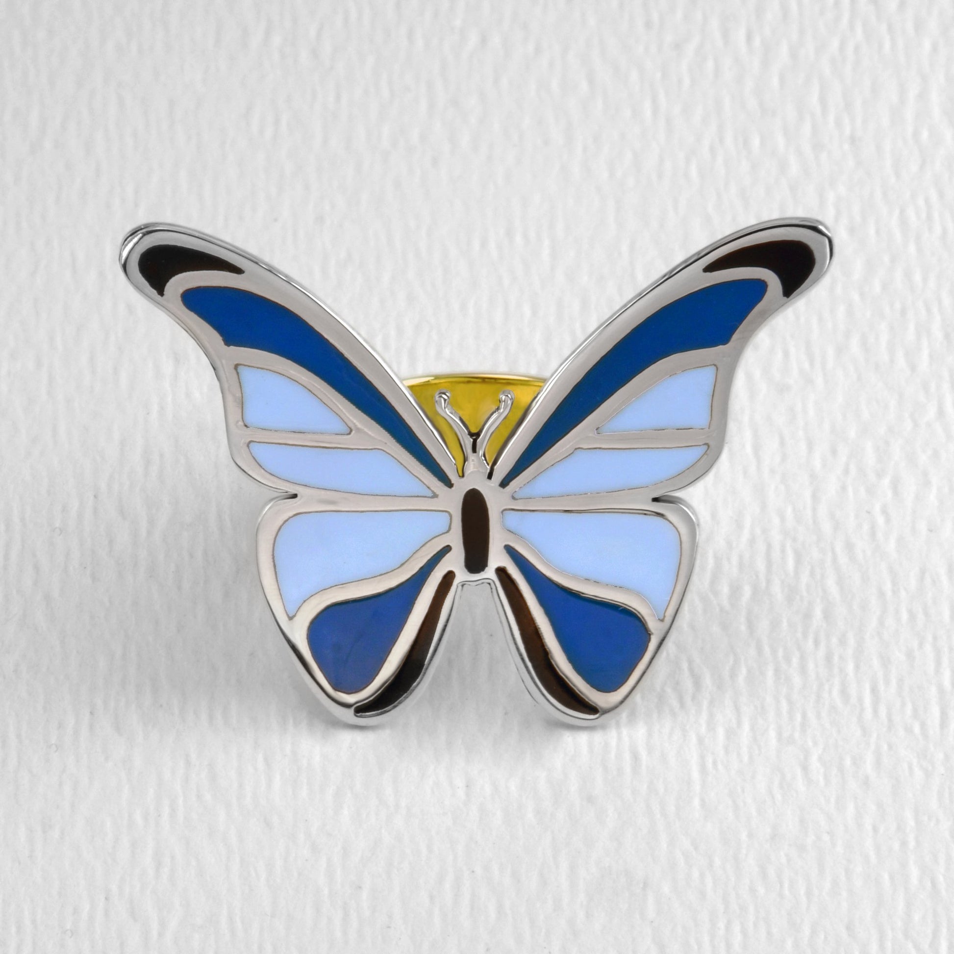 Blue Morpho Butterfly In Full Color Sterling & Brass Ring