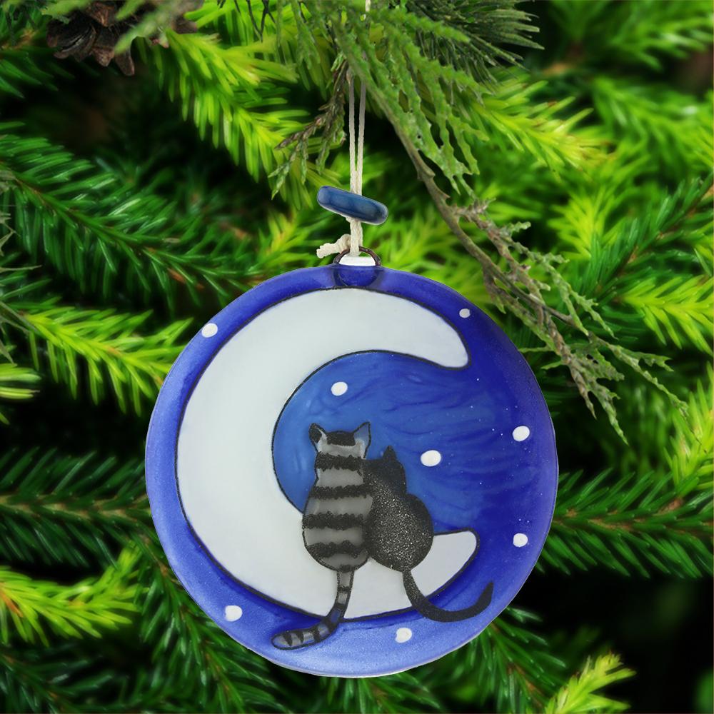 Moon Cats Recycled Glass Ornament