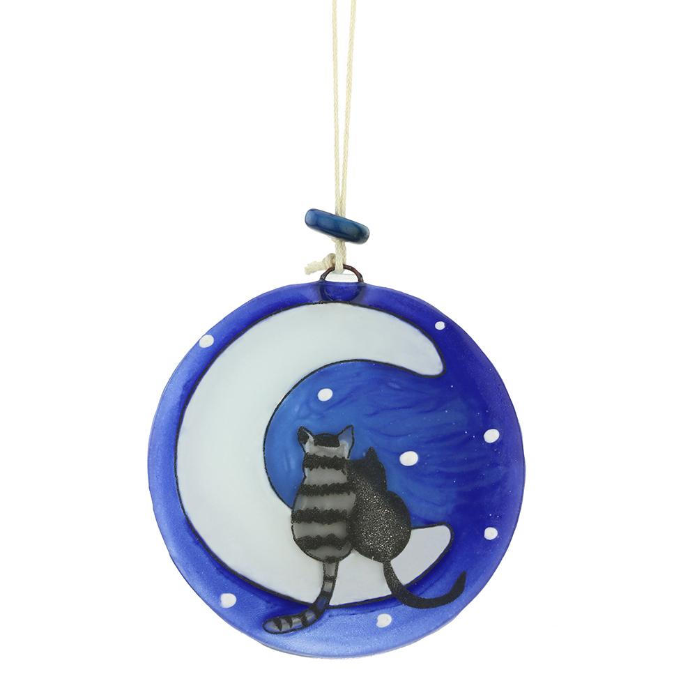 Moon Cats Recycled Glass Ornament