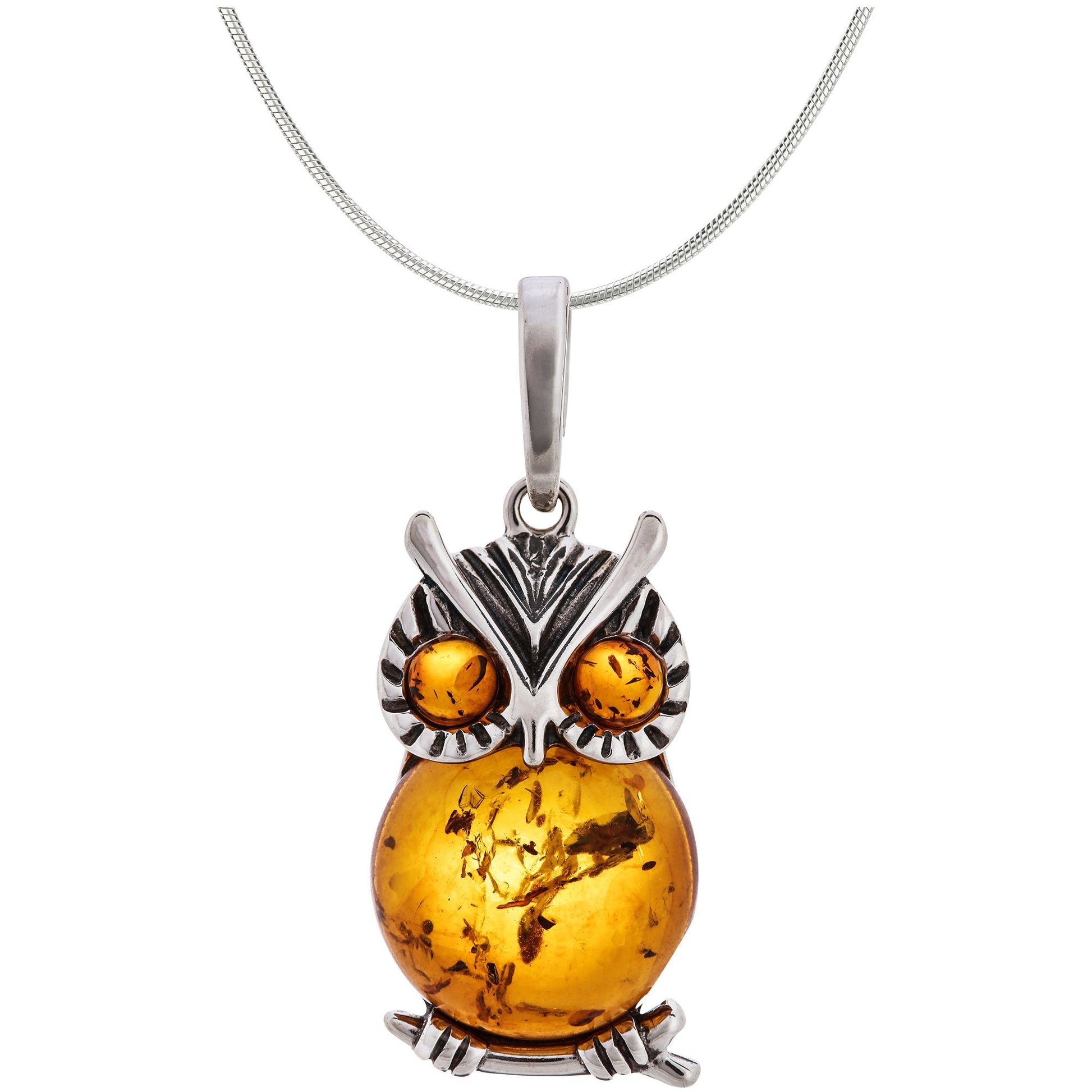 Owl Amber & Sterling Necklace