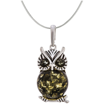 Owl Amber & Sterling Necklace