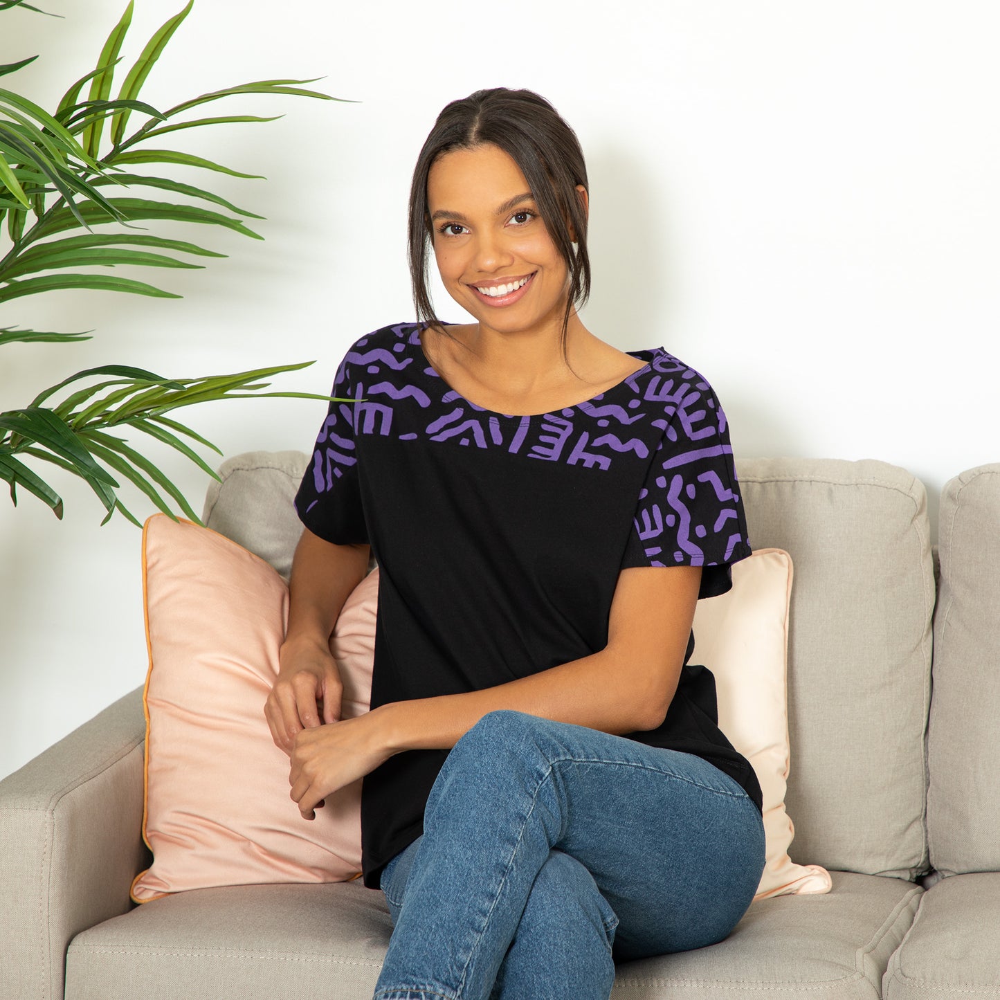 Textile Traditions Printed Plum Top