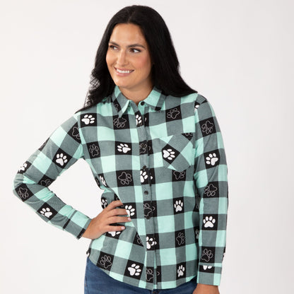Paw Print Flannel Button Up Shirt