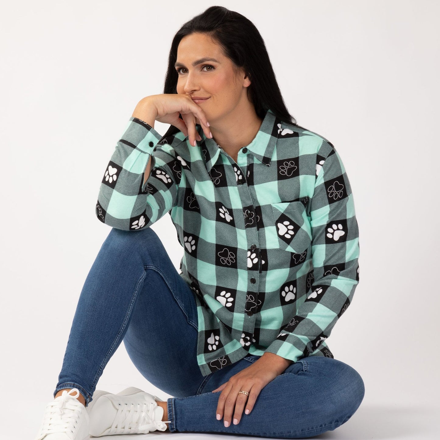 Paw Print Flannel Button Up Shirt