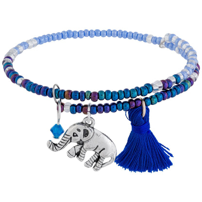 Promo - PROMO - Beaded Blue Elephant Adjustable Bracelet