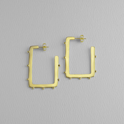 Studded And Squared Golden 40mm Brass Hoop Earring