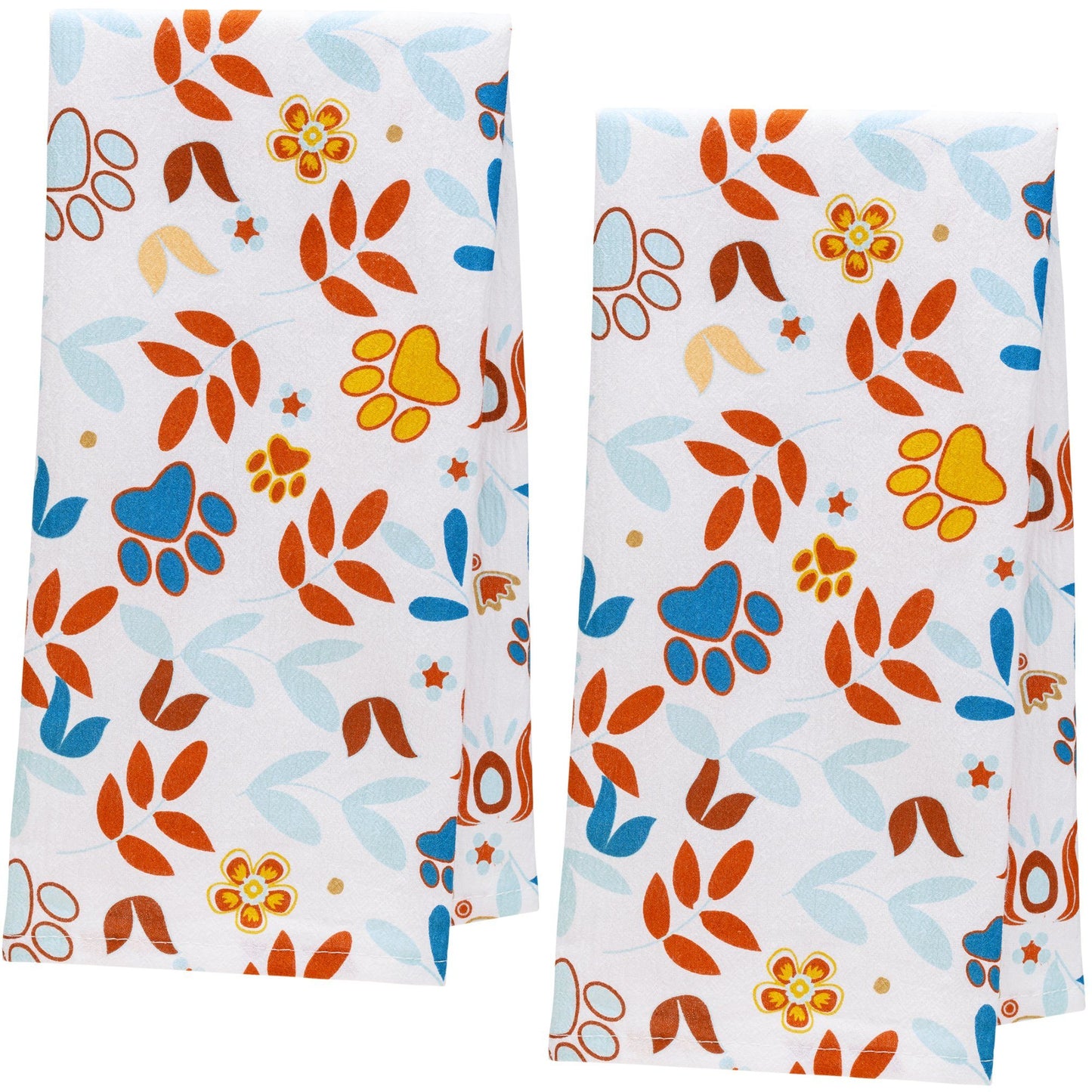 Floral Sunrise Paw Print Dish Towel Set