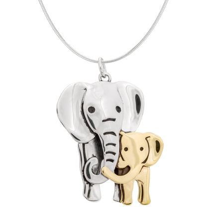 Elephant Parent & Baby Mixed Metal Necklace