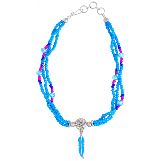 Hand Beaded Feather & Tree of Life Anklet
