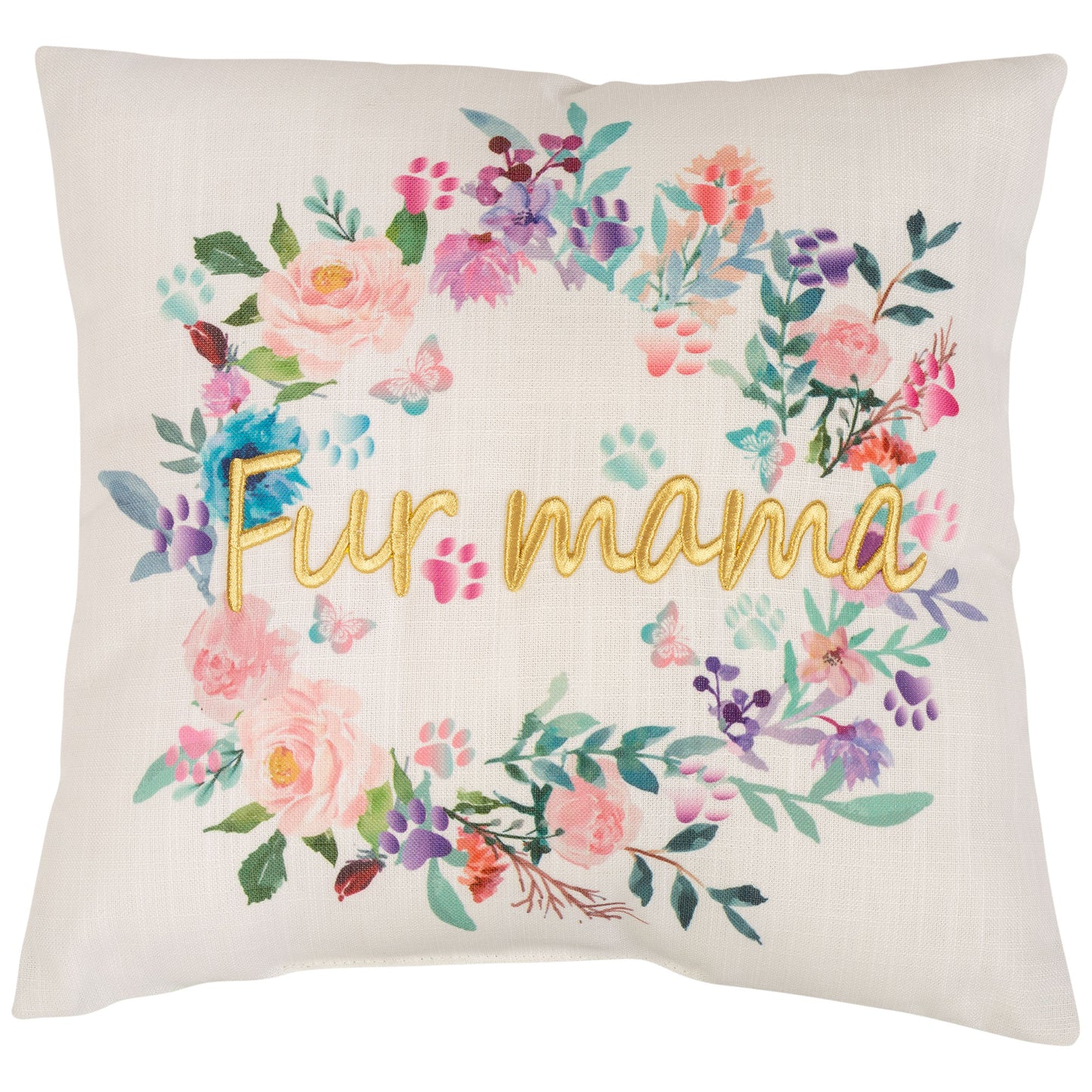 Fur Mama Floral Wreath Pillow