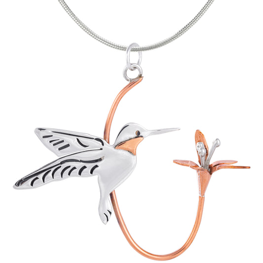 Hummingbird & Flower Sterling Necklace