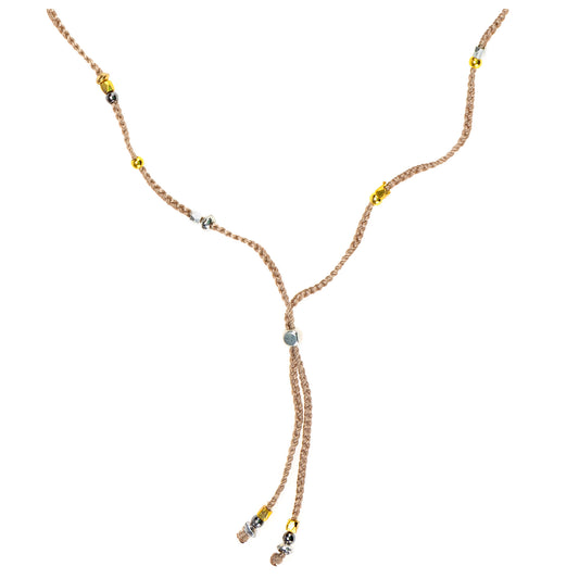 Mixed Metal Beads & Silk Cord Beige Necklace/Bracelet Wrap