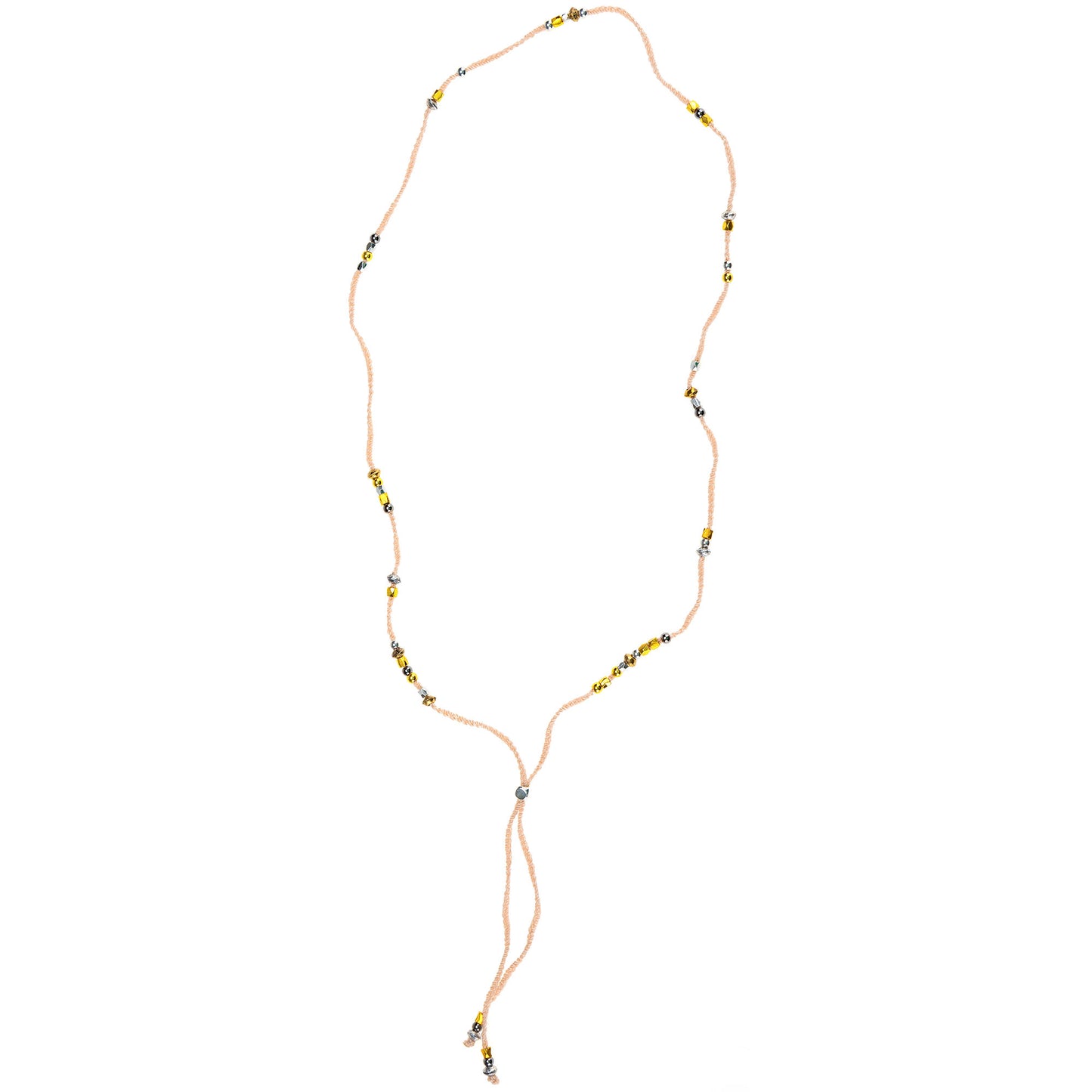 Mixed Metal Beads & Silk Cord Pink Necklace/Bracelet Wrap