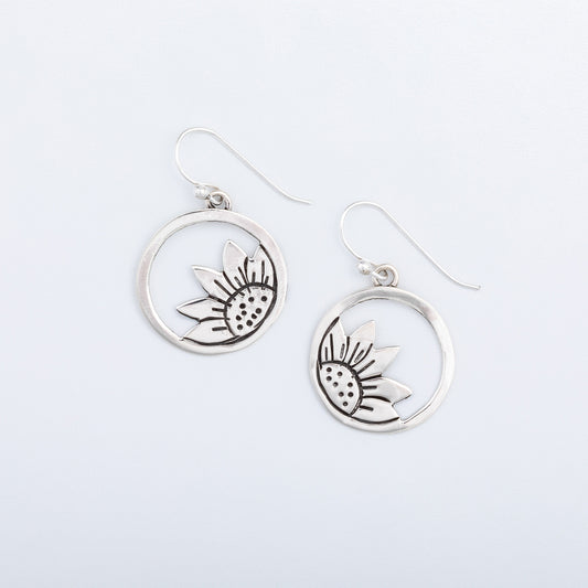Cutout Sunflower Sterling Silver Earrings