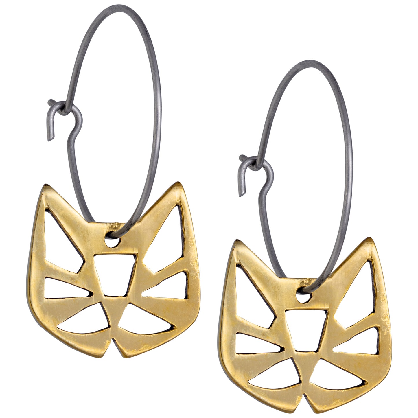 Mosaic Cat Brass Earrings