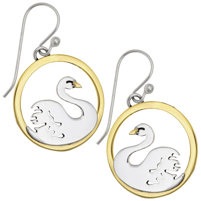 Sterling Silver & Brass Swan Earrings